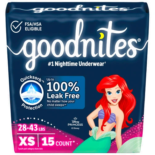 Goodnites Girls' Nighttime Bedwetting Underwear, Size Extra Small (28-43 lbs), 15 Ct