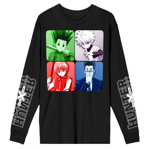 Bioworld Hunter X Hunter Tonal Character Panels Crew Neck Long Sleeve Men's Black Tee