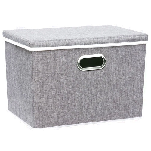 Yawinhe Storage Bins with Lids, Decorative Storage Boxes Comes with 2 Metal Handles, Waterproof Storage Basket Bins, Closet Storage Containers, Gray, 15''Lx9.8''Wx9.8''H, 1-Pack