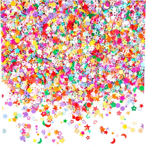 Wankko Multicolor Manicure Glitter Confetti 3.6oz/100g, Mixed Shapes Size 2-10mm for Party Decoration, DIY Crafts, Premium Nail Art Etc
