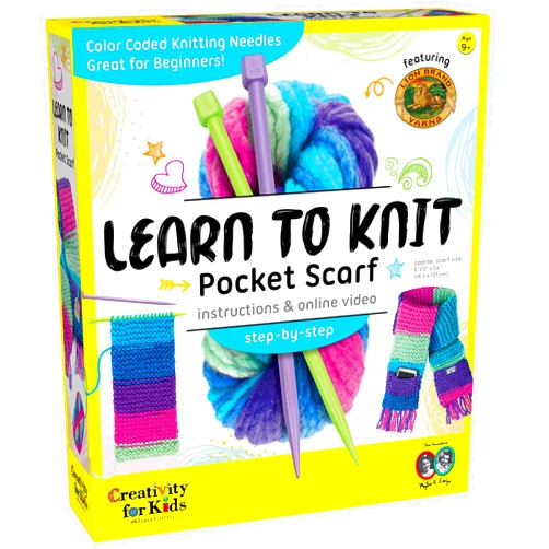 Creativity for Kids Learn to Knit Pocket Scarf - DIY Knitting Kit for Beginners, Kids Craft Kit