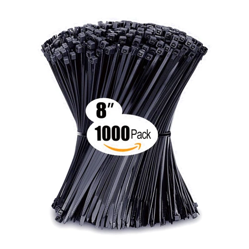 ANOSON Zip Ties 8 inch with 40 lb Tensile Strength, Black Cable ties, 1000 Pack, ANOSON