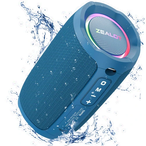 ZEALOT Bluetooth Speaker, Portable Speaker Wireless, IP67 Wterproof,Loud Stereo Sound, 20W, Dual Pairing, BT5.2/ USB/TF Card/Line-in muilt-playmodes, RBG Light Outdoor Home-Blue