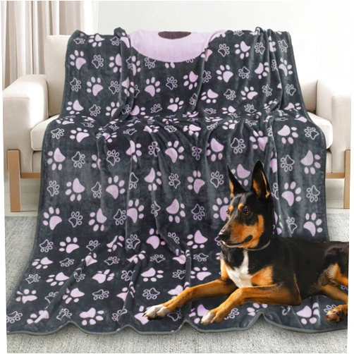 Gowyeg Upgraded Dog Blankets for Large Dogs 2024, Dog Cat Flannel Blankets Washable, Soft Pet Mat Throw Cover for Kennel Crate Bed, Cute Paw Pattern, Dog Blanket, Pet Blanket, GreyPink,50x60 inch
