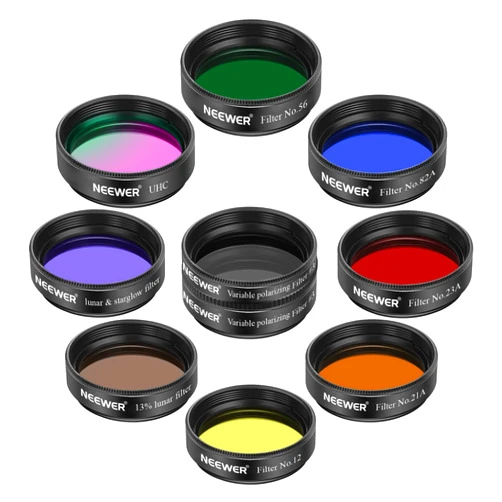 NEEWER 1.25” Telescope Eyepiece Filter Set (10 Pack), 5 Planetary Color Filters, 2 Variable Polarizing Filters, UHC Filter, Lunar & Starglow Filter, 13% Lunar Filter for Starry Sky Moon Observation