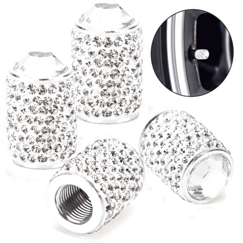 ToBeQueen Bling Tire Valve Caps, 4 Pack Handmade Crystal Rhinestone Tire Caps Universal Bling Car Accessories for Women Dustproof Bling Valve Stem Caps Cover for Car/SUV/Motorcycle/Bike(Silver)