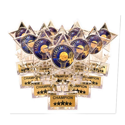 Express Medals 6.5 Inch Acrylic Basketball Champion Star Trophy Awards (Pack of 12)