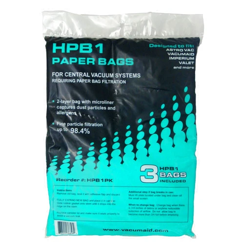 Lindsay Manufacturing HPB1 Sealed Paper Bag (Qty. 3 bags) for AstroVac & Valet Central Vacuums