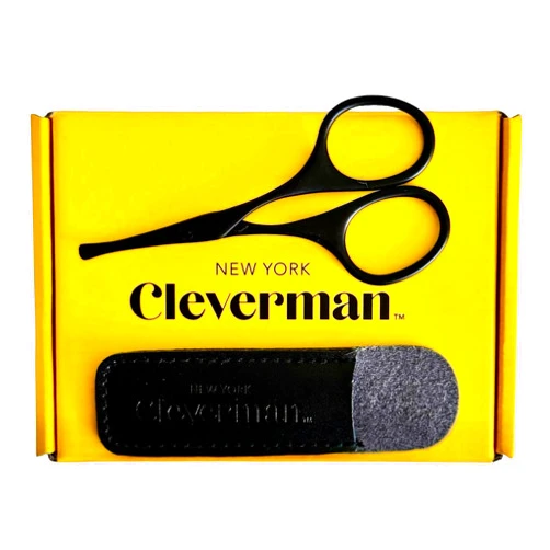 Cleverman Premium Facial Hair Scissors –Professional Nose Hair Scissors, Curved Safety Blades and Rounded Tips for Eyebrow, Mustache, Beard, Ear Hair Trimming. Stainless Steel Grooming Tools for Men