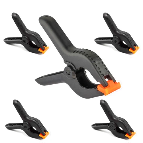 MJXlfy 5 Pack Plastic Spring Clamps- Assorted Sizes Small Heavy Duty Clips,Small Backdrop Clips,Spring Clips for Crafts, Backdrop Stand, Woodworking, Photography Studios. (5, 3 inches)