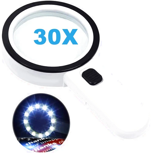 Nazano Magnifying Glass with 12 LED Lights, 30X Double Glass Lens Handheld Illuminated Magnifier Reading Magnifying Glass with for Seniors Read, Coins, Stamps, Map, Inspection, Macular Degeneration
