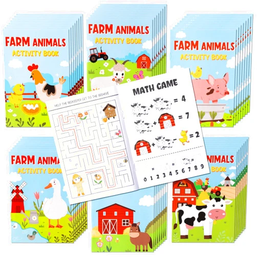 Zainpe Activity Coloring Books for Kids - 48Pcs Farm Animals Fun Game Book with Cows Chickens Duck Sheep Pattern Maze Crossword Dot to Dot Game Booklets Party Favors Supplies Goodie Bag Gift Filler