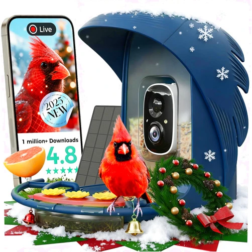 PerchMe® Smart Bird Feeder with Camera, Solar Powered Bird Watching Camera for Outside, 2K HD Auto Capture Motion Detection with AI Identify, DIY Add-ons & Seed Scoop, A Ideal Gift