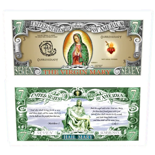 American Art Classics Set of 10 Bills-The Virgin Mary 7 Dollar Bill