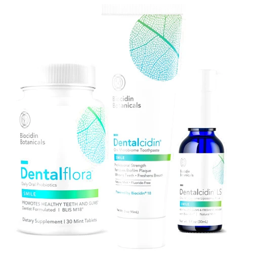 Bio-Botanical Research Biocidin Dentalcidin Oral Microbiome Toothpaste (3 oz) LSF Mouth Rinse (1 oz) & Oral Probiotic (30 Tablets) - Help Fight Biofilms & Support Fresh Breath, Healthy Gums & Teeth (3 Products)