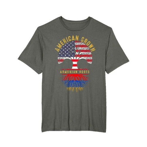 Armenian Roots USA Raised Gifts Co. American Grown Armenian Roots Tree Flag Family Heritage T-Shirt