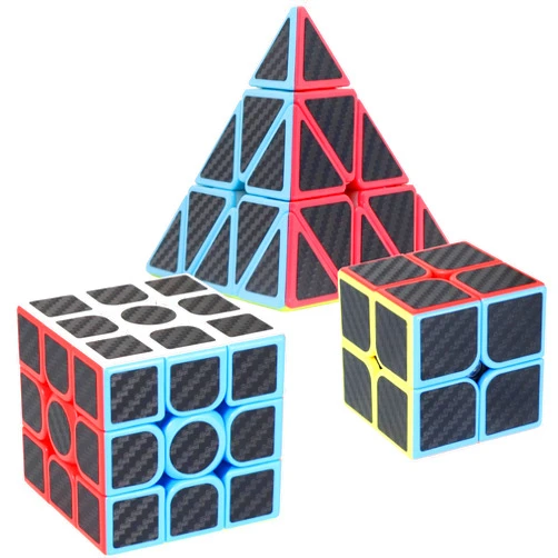 Jurnwey Speed Cube Carbon Fiber Sticker Set Puzzle Cube Magic Cube Bundle of 2x2x2 3x3x3 Pyramid Frosted Puzzle Toys