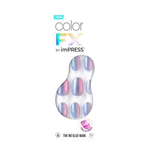 ImPRESS KISS imPRESS No Glue Mani Press-On Nails, Color FX, 'Fly Up', Silver, Short Size, Oval Shape, Includes 30 Nails, Prep Pad, Instructions Sheet, 1 Manicure Stick, 1 Mini File