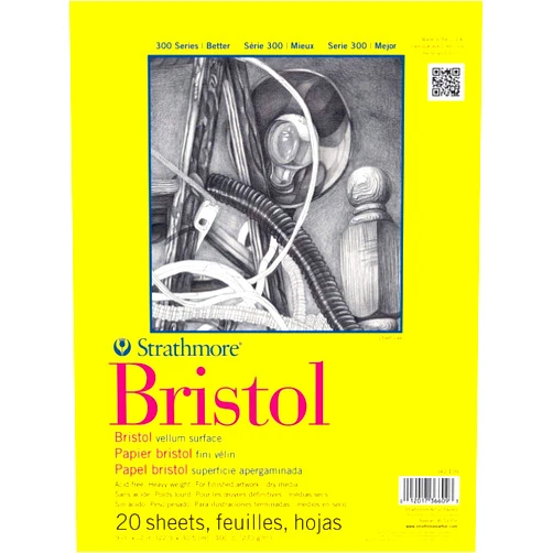 Strathmore 300 Series Bristol Paper Pad, Vellum, Tape Bound, 9x12 inches, 20 Sheets (100lb/270g) - Artist Paper for Adults and Students - Charcoal, Pen and Ink, Marker, and Pastel
