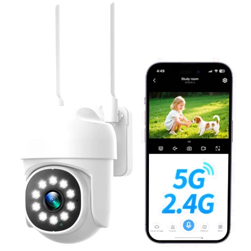 CAMCAMP Outdoor Security Camera Wireless Cameras for Home Security, 2K 360° View Pan/Tilt, Auto Human Tracking, 2.4G& 5G WiFi, Three Night Vision, Two-Way Talk, Indoor, IP66, Support SD Storage (1, W)