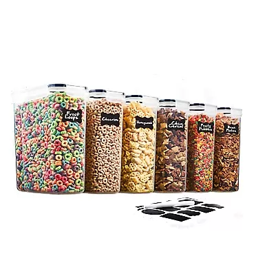Seseno 6 Pack Airtight Cereal & Dry Food Storage Container - BPA Free Plastic Kitchen and Pantry Organization Canisters for, Flour, Sugar, Rice, Nuts, Snacks, Pet Food & More (135.5 Oz) Labels & Chalk Marker