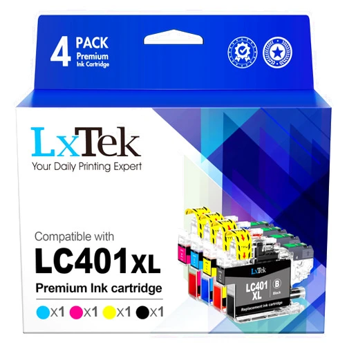 LxTek LC401XL Ink Cartridges for Brother Printer Compatible for Brother LC401XL LC401 LC 401 XL High Yield for Brother MFC-J1010DW MFC-J1170DW MFC-J1012DW Printer (Black Cyan Magenta Yellow, 4 Pack)