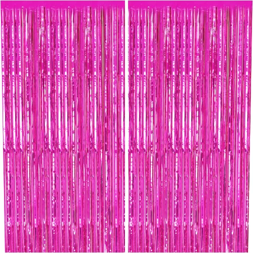 DECOCKRAT 2 Pack Foil Fringe Backdrop - HotPink Shiny Tinsel Curtains for Party Decoration/Photo Booth Props - 3.3x6.6 FT Metallic Foil Backdrop for Birthday, Wedding, Graduation, Christmas.