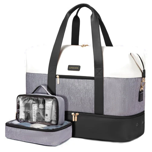 LOVEVOOK Weekender Bag, Large Travel Duffel Bag for Women with 2 Packing Cubes, Carry on Overnight Bag with Shoe Compartment, Mom Hospital Bags for Labor and Delivery