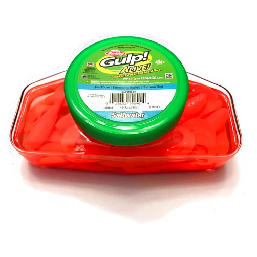 Berkley Gulp! Alive! Saltwater Swimming Mullet Salmon Red 4in | 10cm