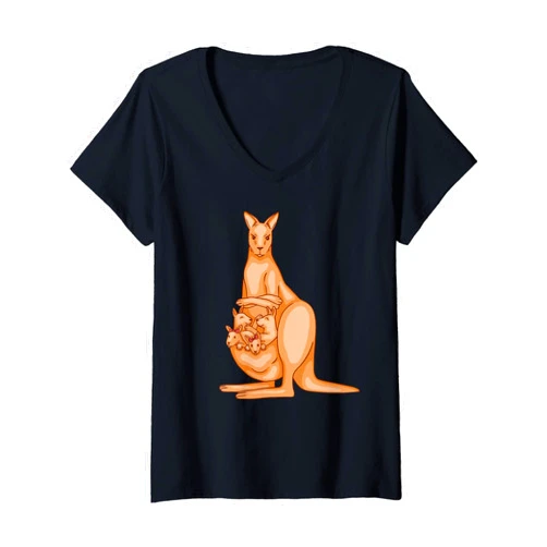 Australien Beuteltiere lustige Beuteltier Sprüche Womens Funny kangaroo mother with family for men, women, children V-Neck T-Shirt