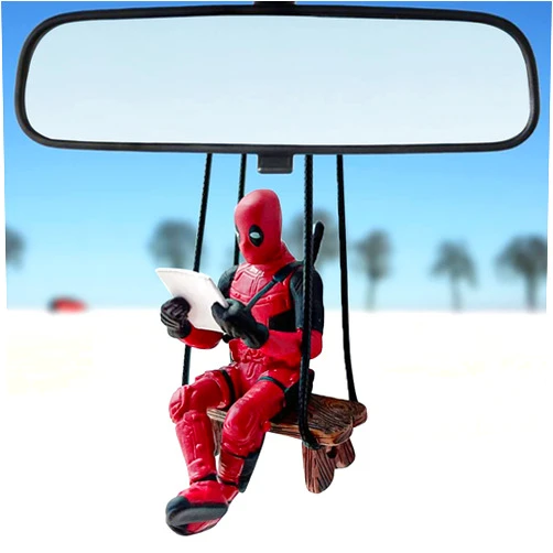 WYJS Funny Anime Car Mirror Hanging Accessories Car Pendant Reading Deadpol Ornaments Auto Rearview Mirror Decoration Car Accessories Car Interior Decor