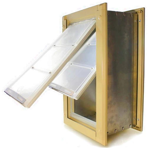 Endura Flap Original Pet Door for Walls in Tan | Energy-Efficient Double Flap Design for Wall Installations | All-Weather Protection with Insulating Dual-Layer Flap | Tan, Small, Double Flap