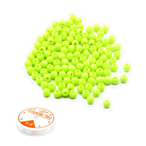 Generic 120 Pieces Tennis Ball Beads Acrylic Sports Beads with Big Hole and 1 Roll Elastic String for Bracelets Necklaces Earrings Hair Ties Keychains Craft Making, Clear