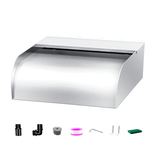 LONGRUNNEW 304 Stainless Steel Waterfall Pool Fountain Featured Wider Top Open Lip with Connector, 11.8