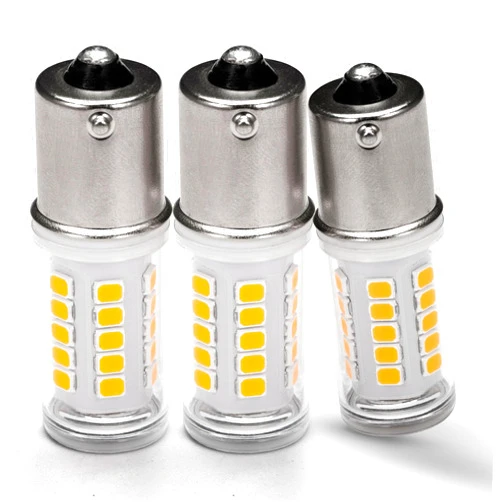 Heifymi 1141 1156 P21W BA15S 12V LED Bulbs, 5 Watts Warm White 2700K, AC/DC12-24 Volt, DC Bayonet Single Contact Base Replacement for RV Boat Mower Lawn tractors Bathroom Reversing lights, 3 Pack