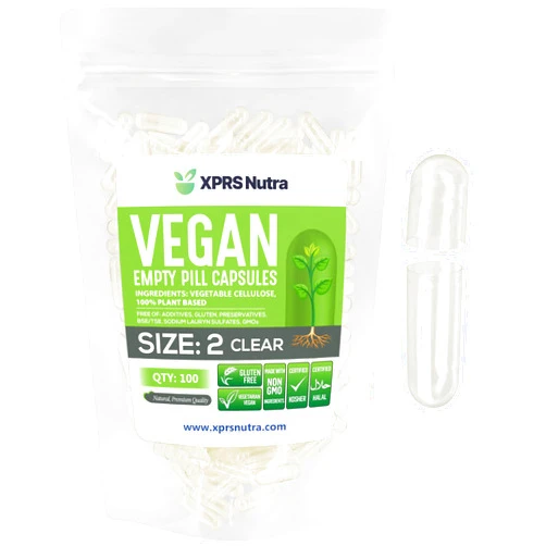 XPRS Nutra Size 2 Empty Capsules - 100 Clear Empty Vegan Capsules - Vegetarian Empty Pill Capsules - DIY Vegetable Capsule Filling - Veggie Pill Capsules Empty Caps Pills