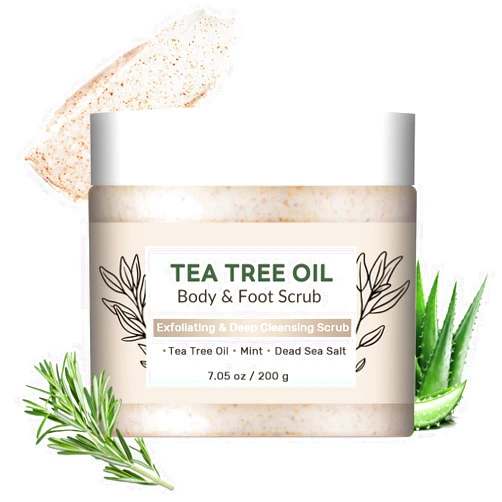 Generic Tea Tree Body & Foot Scrub 7.05oz - Exfoliating & Deep Cleansing Scrub with Natural Tea Tree Oil, Mint & Dead Sea Salt - Refreshing Skin Care for Men & Women - Smooth & Revitalizing Body Scrub
