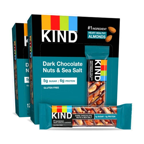 KIND Healthy Snack Bar, Dark Chocolate Nuts & Sea Salt, 5g Sugar | 6g Protein, Gluten Free Bars, 1.4 OZ, 24 Count