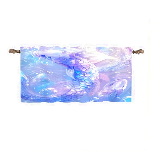 INSFBRB Watercolor Mermaid Scales Kitchen Valances Curtains ForBeautiful Fish Purple Art Mermaid Scales Pattern Blackout Window Treatment Valances Rod Pocket for Bathroom 54x18inch（1Pcs）