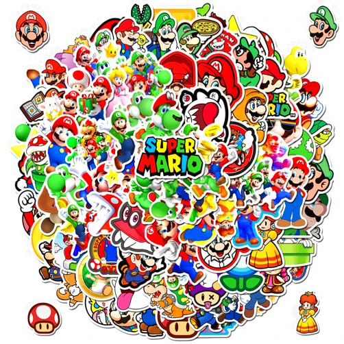 YONGAI 100Pcs Mario Stickers for Kids, Mario Game Sticker for Teen, Mario Bros Decal Gifts, Waterproof Vinyl Sticker for Water Bottle Laptop Phone
