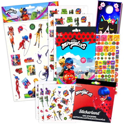 Miraculous Ladybug and Cat Noir - Activity Bundle - Miraculous Ladybug Stickers, Miraculous Ladybug Raised Stickers, 2-Sided Door Hanger