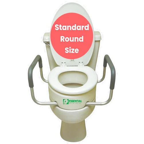 Essential Medical Supply Raised Elevated Toilet Seat Riser for a Standard Round Toilet with Padded Aluminum Arms for Support and Compatible with Existing Seat, Standard, 17.5 x 13.5 x 3.5 Inch