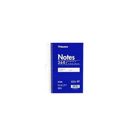 Blueline Steno Pad/Note Pad, Spiral Binding with Flexible Blue Cover, 9 x 6 x 0.813 Inches, 360 Pages (AT35B)