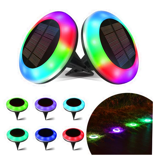 LAMTREE 8 Pack 20 Lumens Colorized Solar Ground Lights,Solar Landscape Lights with Mutiple Color Functions for Pool Area, Pathway, Patio, Yard, Path, Lawn and Garden