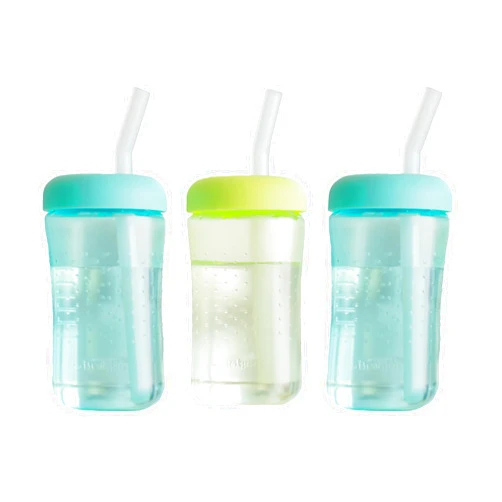 The First Years Squeeze & Sip Toddler Straw Cups - Squeezable Transition Sippy Cup with Silicone Straw - Toddler Feeding Supplies - 7 Oz - 3 Count - Ages 6 Months and Up