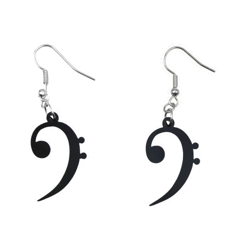Perry Sullivan Creations Novelty Musician Charm Earrings, Sheet Music Earrings in Black Acrylic (Silver, Bass Clef)