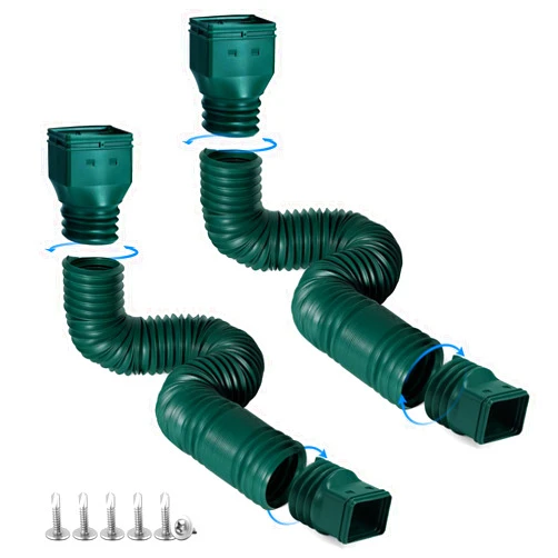 Plusgutter Green-2pack Rain Gutter Downspout Extensions Flexible, Drain Downspout Extender,Down Spout Drain Extender, Gutter Connector Rainwater Drainage,Extendable from 21 to 68 Inches