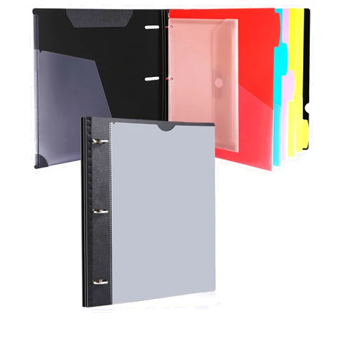 MAKHISTORY Telescoping Project Organizer-Black, Refillable 3 Ring Binder 13 Pocket Folder, Customized Front Cover+Clear Catalog Pocket+ Pockets Dividers+Snap Button Pouch