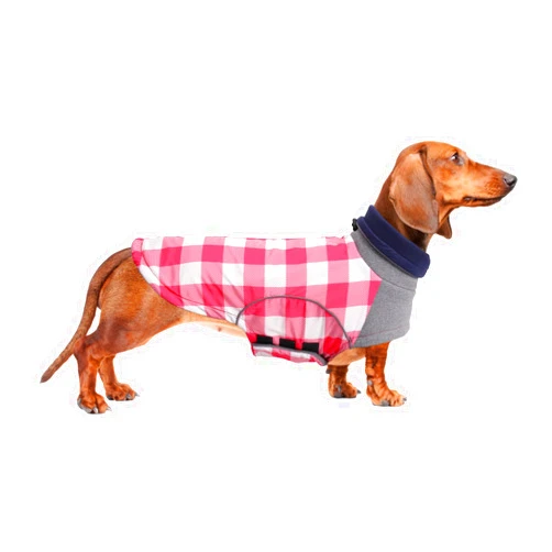 Brabtod Dog Winter Coat,Dachshund Clothes,Waterproof Miniature Dachshund Jacket,Small Dog Coat with Harness Slot,Dachshund Jumper with Turtle Neck,Pet Dog Clothes British Style-Pink Plaid-XS