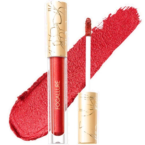 FOCALLURE Metallic Liquid Lipstick,Non Stick Cup Lip Gloss,High Impact Lip Color with Transfer-proof Wear,Long Lasting & Waterproof Lipstick Makeup for Women,RD02 Painkiller